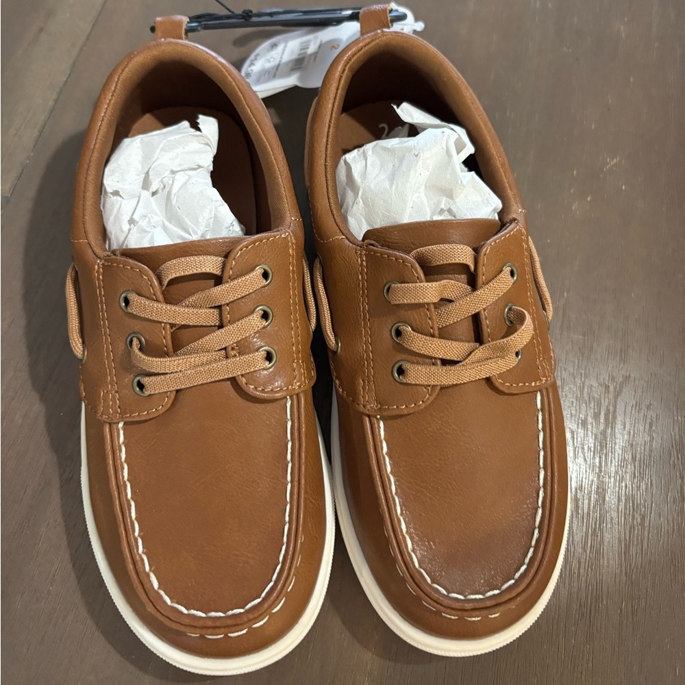 Boy’s  Wonder Nation Casual Boat Shoes in Tan/ Briwn Sz 2 New
